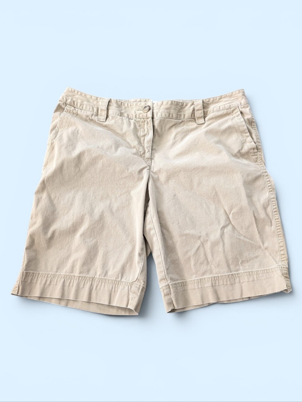 Lands End Khaki Shorts Women Traditional Fit Flat Front 10"‎ Inseam Size 14